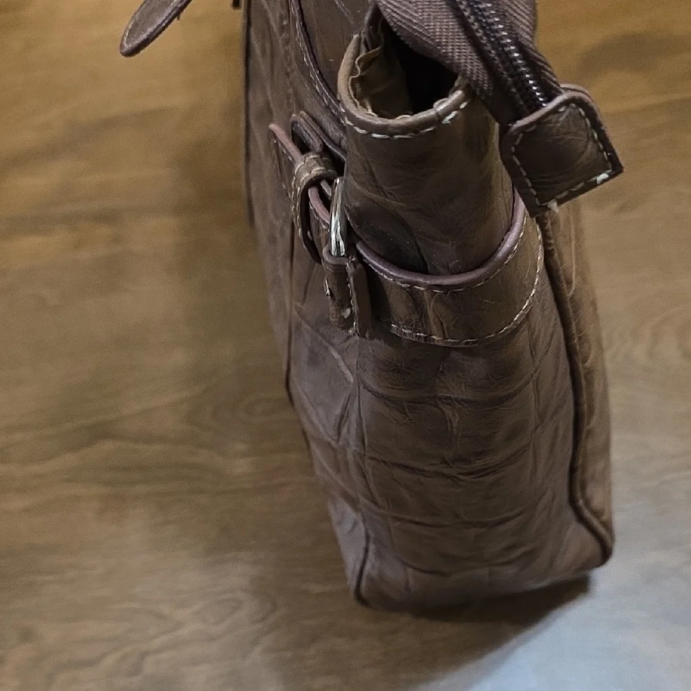 Multisac Brown Crocodile Embossed Handbag Large Size‎ Multipockets